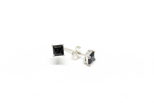 925 Sterling Silver Black Cubic Zirconia Stone Stud Earrings