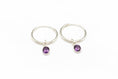 Load image into Gallery viewer, 925 Sterling Silver Sleeper Hoops Earrings with Amethyst Cubic Zirconia Stones
