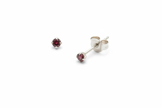 925 Sterling Silver Ruby Red  CZ Stud Earrings