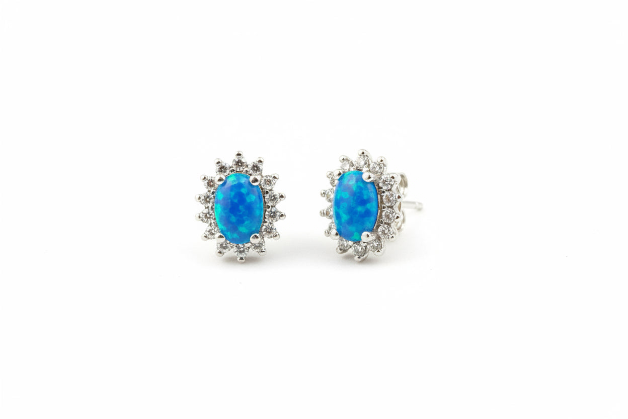 925 Sterling Silver Vibrant Blue lab Opal Stud Earrings