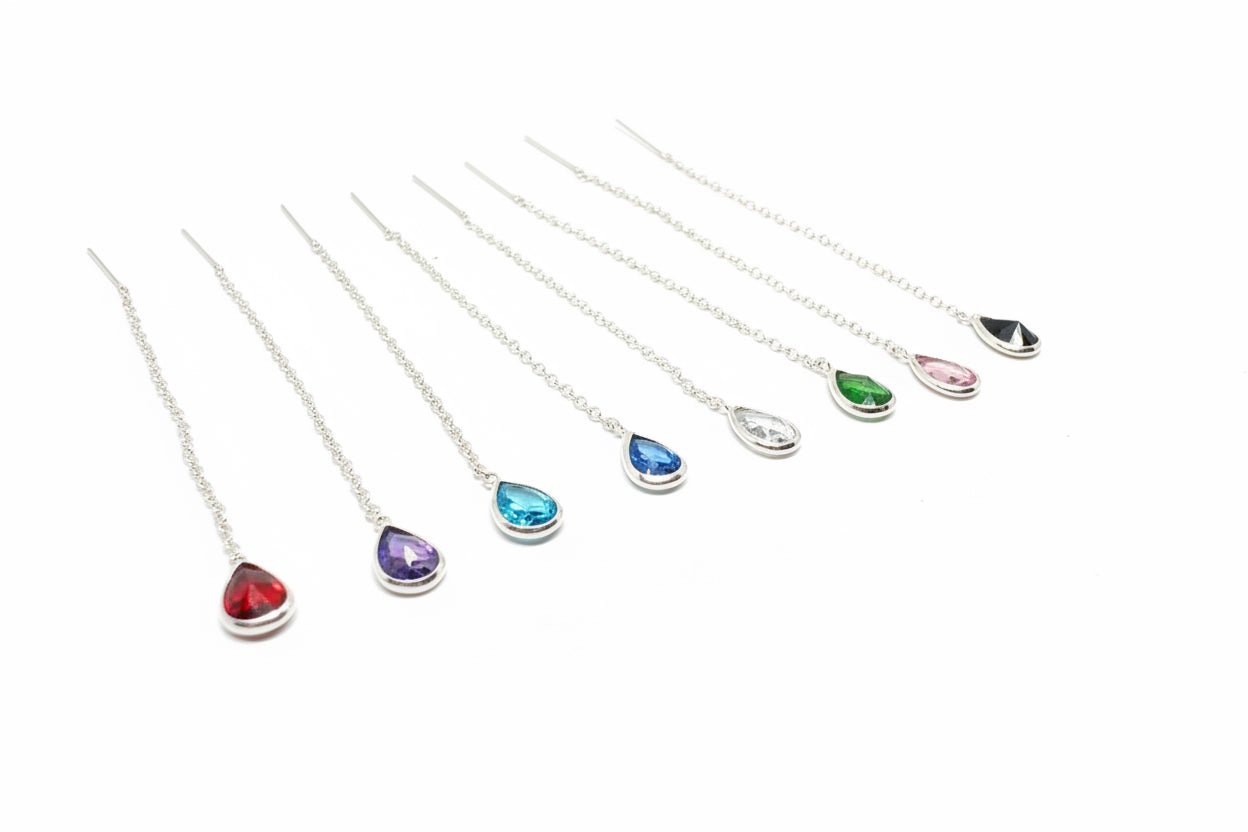 925 Sterling Silver Threaded Synthetic Gemstone with hanging teardrop earrings