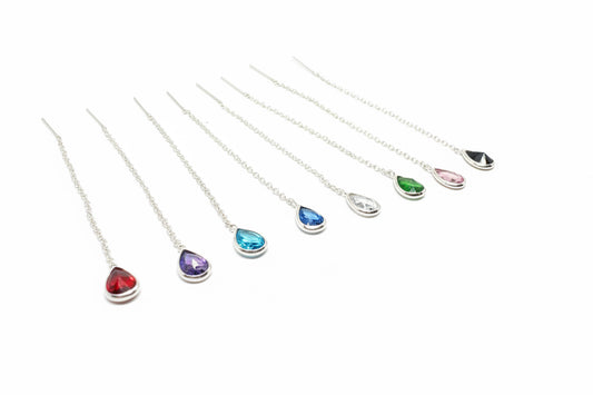 925 Sterling Silver Threaded Synthetic Gemstone with hanging teardrop earrings