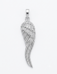 Load image into Gallery viewer, A silver angel wing pendant adorned with clear pavé stones,
