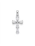 Load image into Gallery viewer, A silver cross pendant featuring pear-cut clear gemstones,
