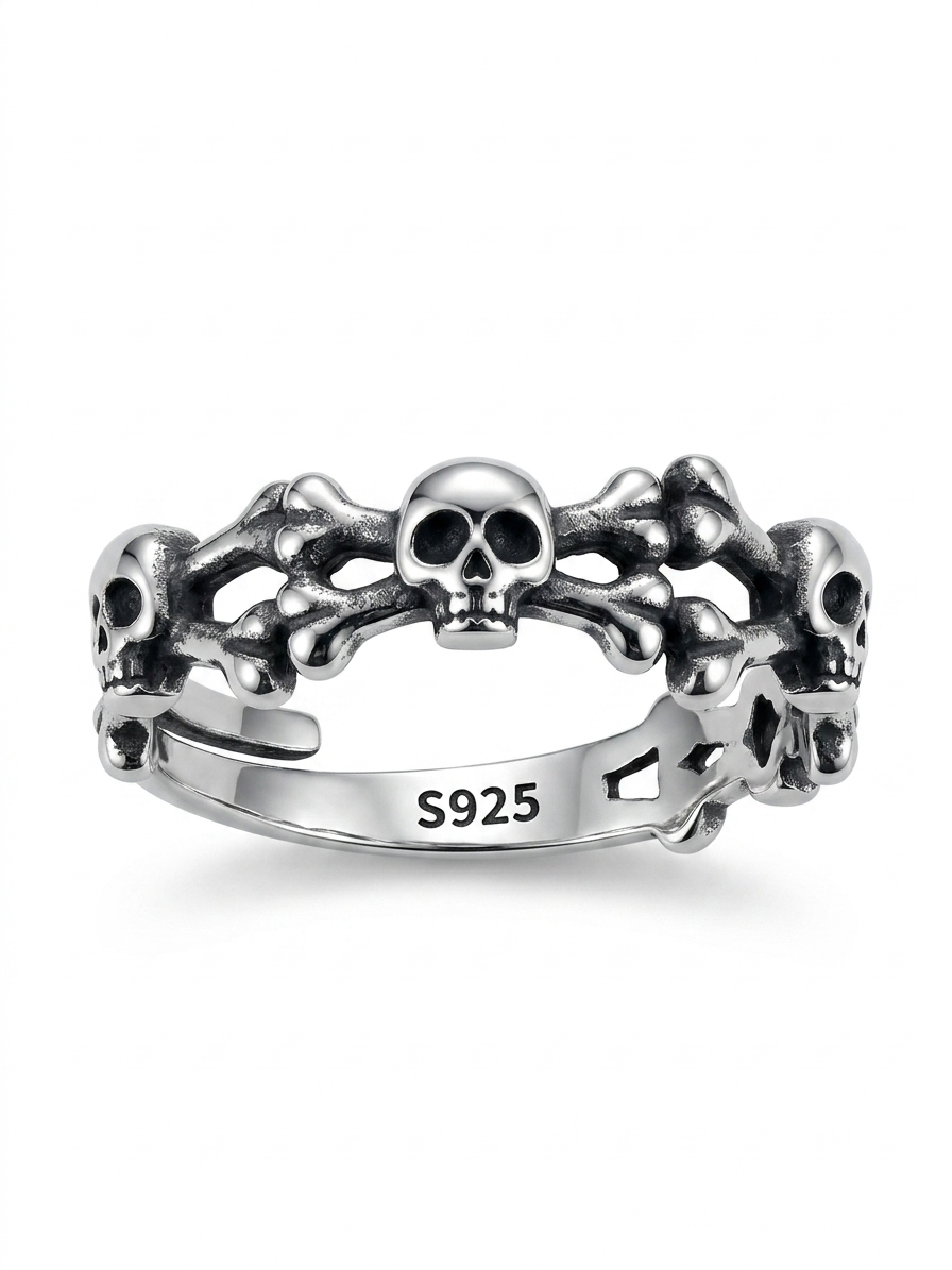 Adjustable Skull 925 Sterling Silver Ring