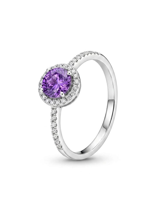 Amethyst and Cubic Zirconia Halo 925 Sterling Silver Ring