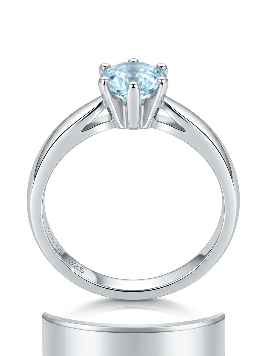 Aquamarine Solitaire 925 Sterling Silver Ring