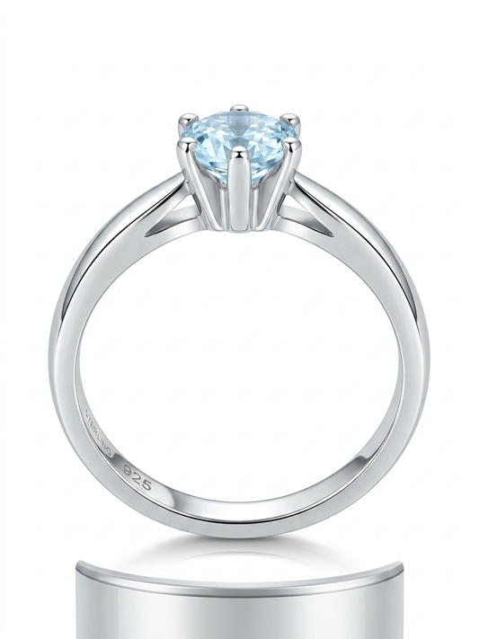 Aquamarine Solitaire 925 Sterling Silver Ring