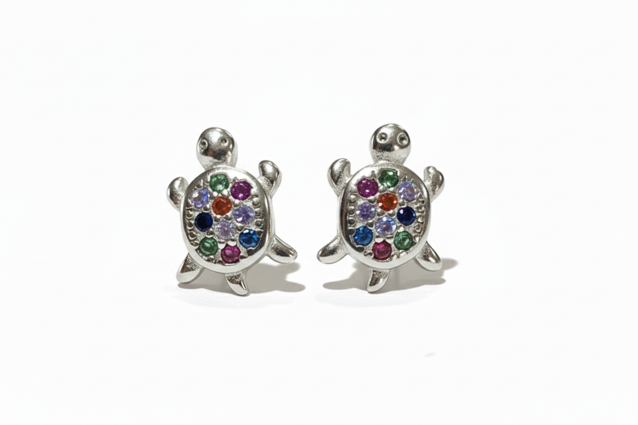 Turtle-shaped earrings with colorful cubic zirconias 
