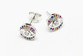 Load image into Gallery viewer, 925 Sterling Silver Evil Eye stud earrings with colored Cubic Zirconia Stones
