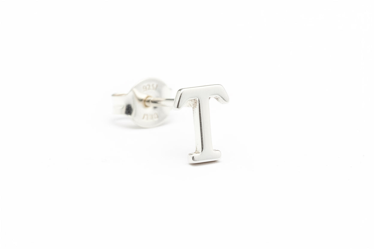 925 Sterling Silver Letter  T Stud Earrings
