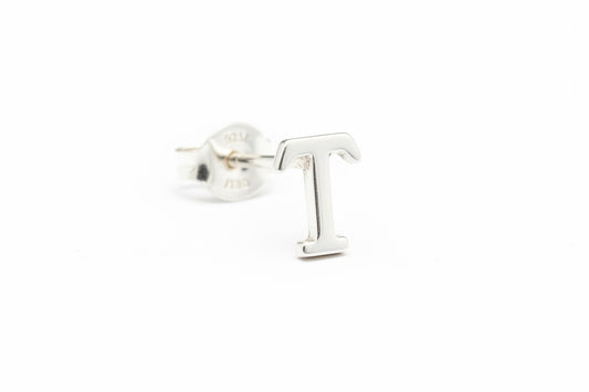 925 Sterling Silver Letter  T Stud Earrings