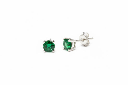 925 Sterling Silver Green Cubic Zirconia Stone Stud Earrings