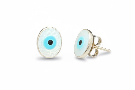 8mm Oval 925 Sterling Evil Eye Stud Earrings