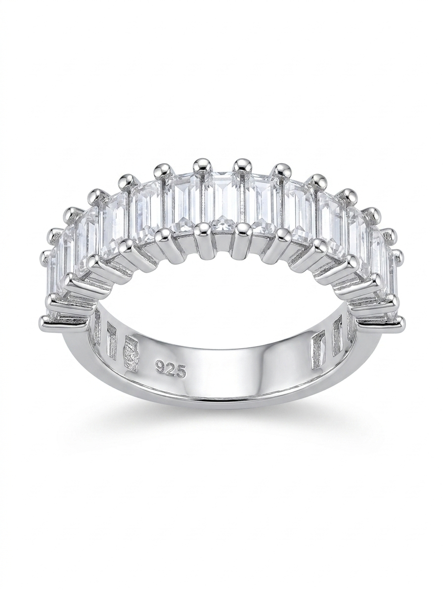 Baguette-Cut Eternity 925 Sterling Silver Ring
