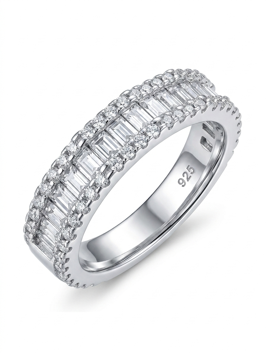 Baguette Eternity-Style 925 Sterling Silver Ring
