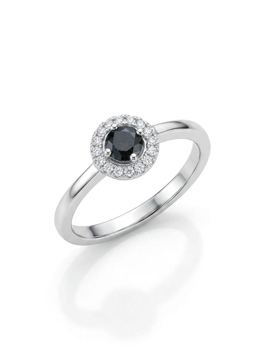 Black Cubic Zirconia Halo 925 Sterling Silver Ring