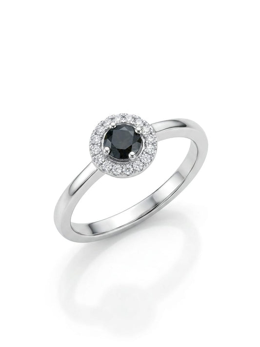 Black Cubic Zirconia Halo 925 Sterling Silver Ring