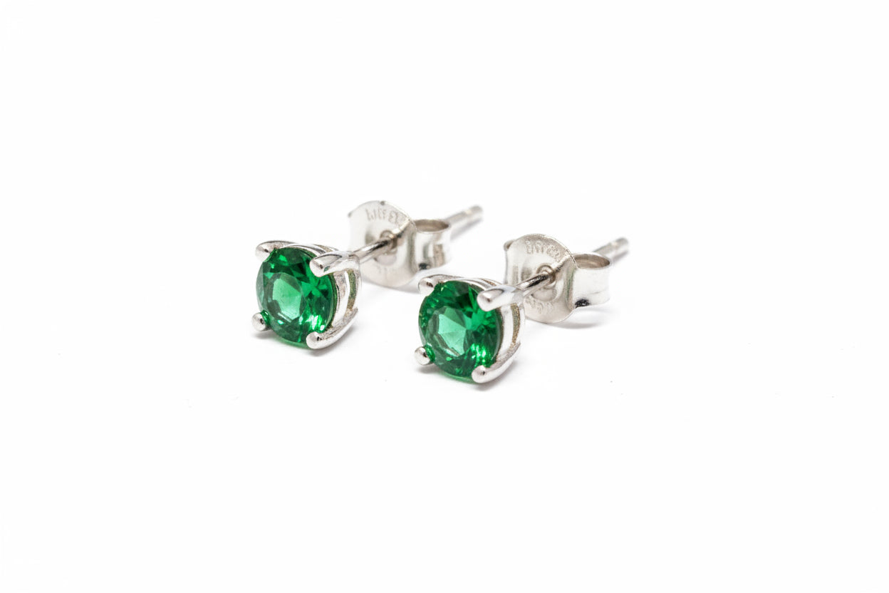 925 Sterling Silver Green Cubic Zirconia Stone Stud Earrings