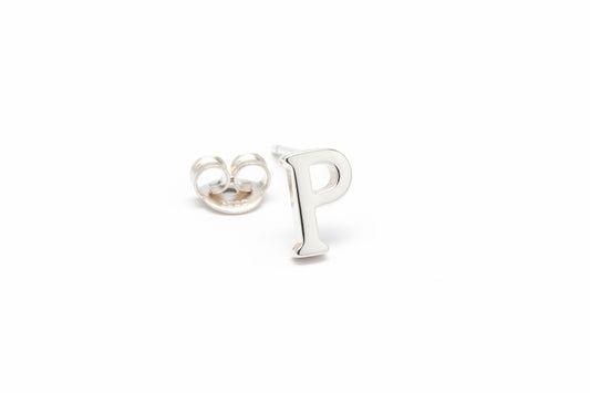 925 Sterling Silver Letter  P Stud Earrings