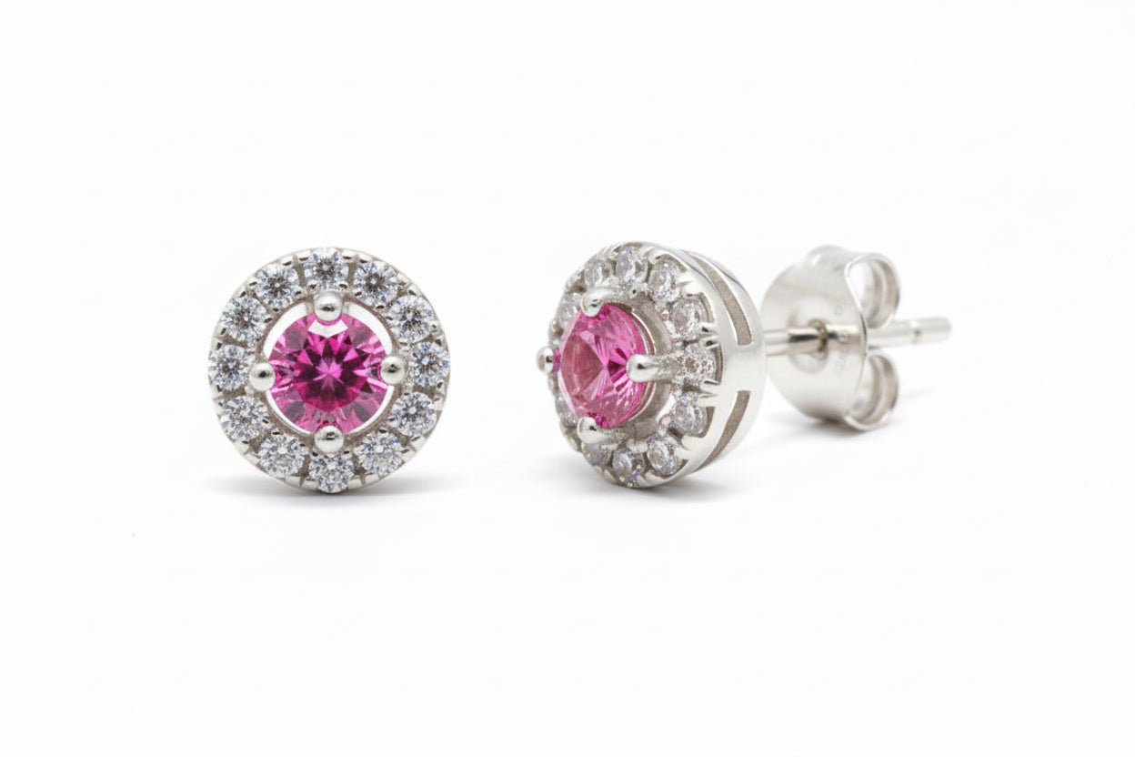 925 Sterling Silver Pink lab Sapphire Stud Earrings
