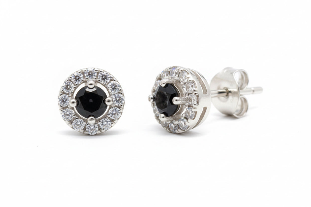 925 Sterling Silver Black stone Stud Earring