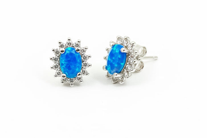 925 Sterling Silver Vibrant Blue lab Opal Stud Earrings