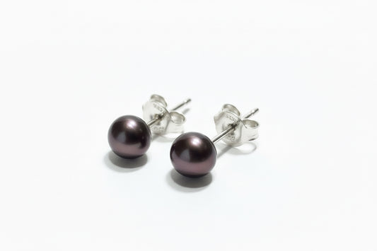 925 Sterling Silver Black Opal Stud Earrings 