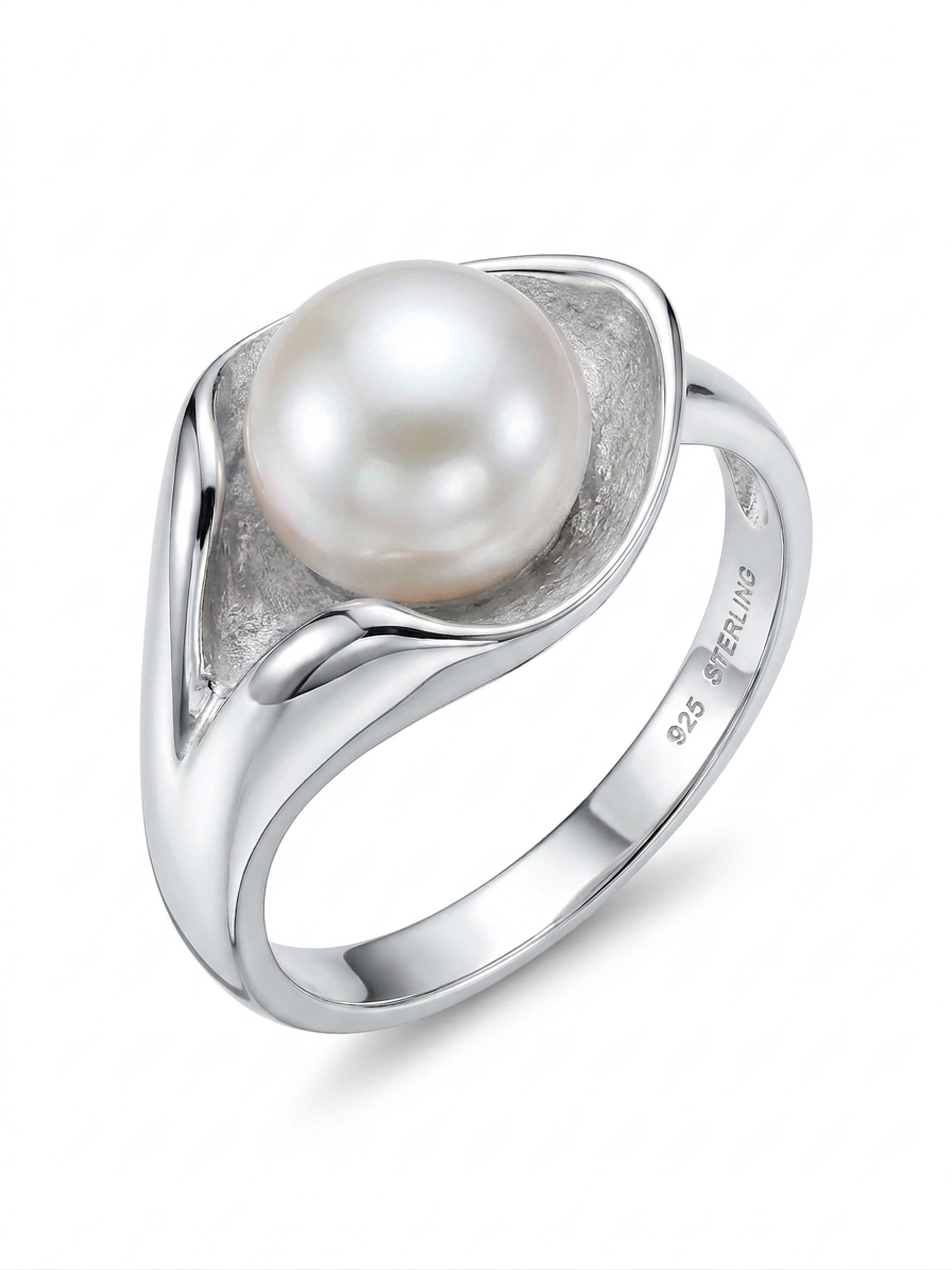 Calla Lily Fresh Pearl 925 Sterling Silver Ring