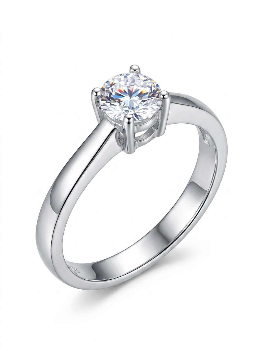 Cassic Four-Prong Solitaire 925 Sterling Silver Ring