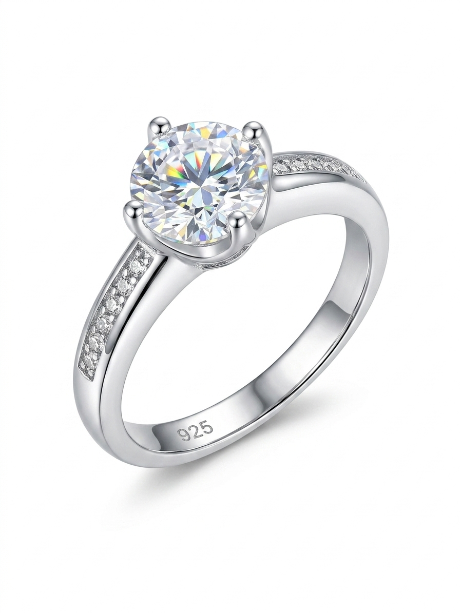 Channel-Set Solitaire 925 Sterling Silver Ring