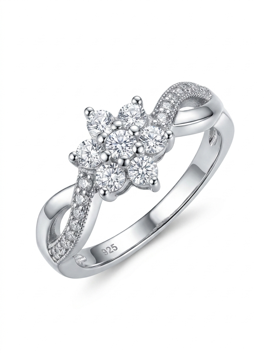 Cluster 925 Sterling Silver Ring with Twisted Band