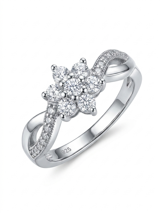 Cluster 925 Sterling Silver Ring with Twisted Band