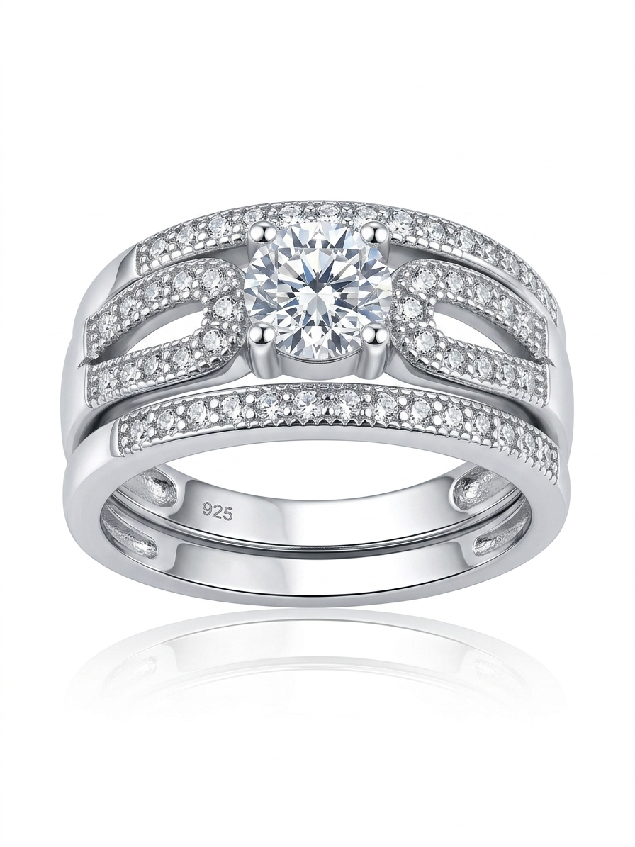 Composite Engagement/Wedding Duo 925 Sterling Silver Ring