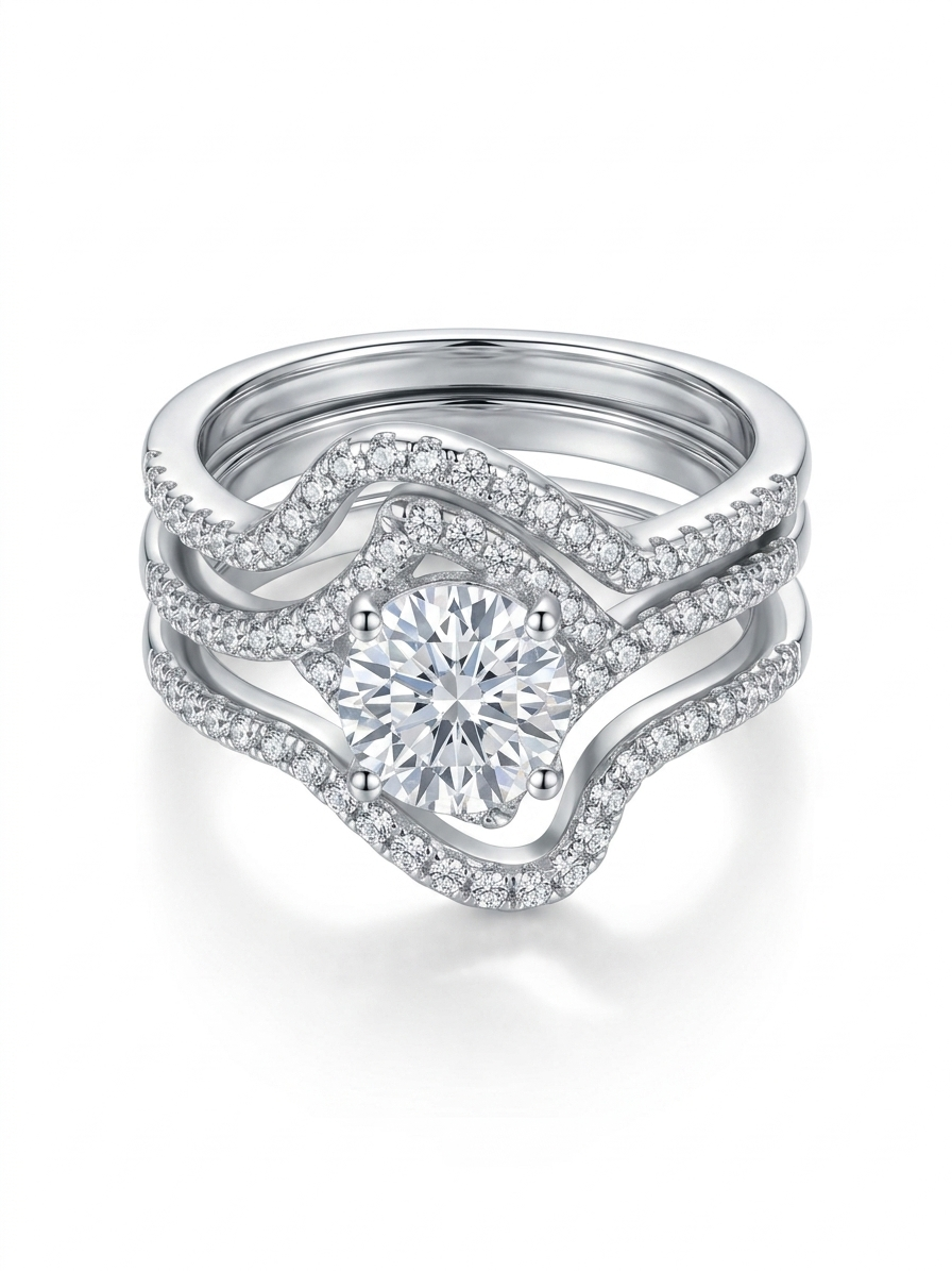 Contoured Bypass Engagement/Wedding 925 Sterling Silver Ring