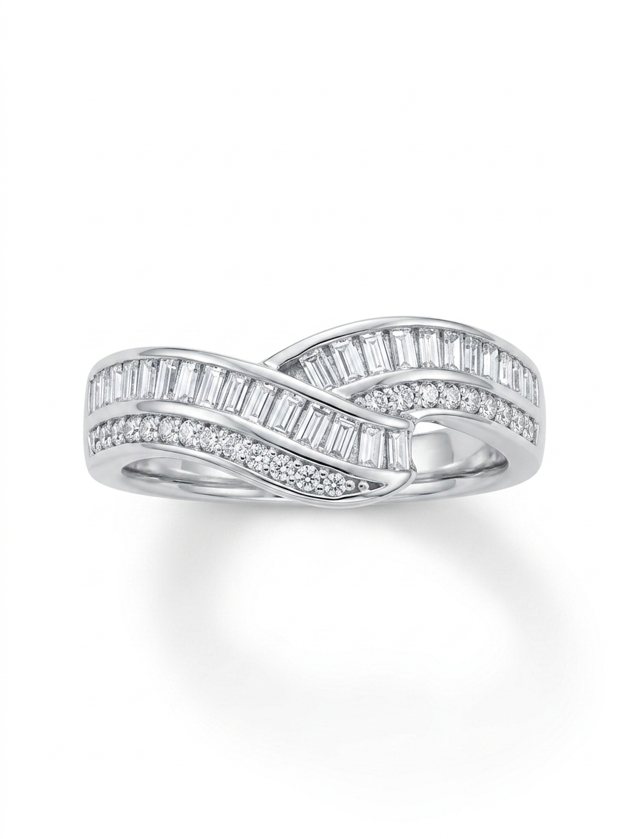 Crossover Baguette-Cut 925 Sterling Silver Ring