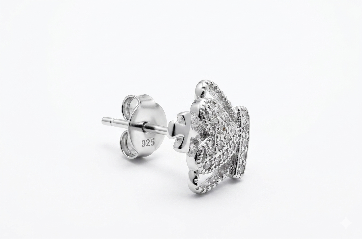 Crown shaped silver earrings with cubic zirconia