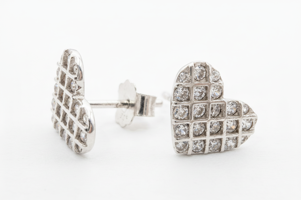 Cubic Zirconia Heart Stud Earring