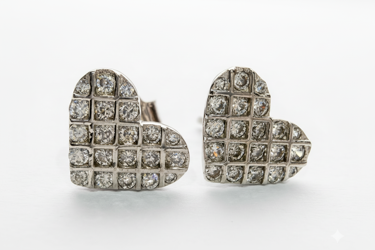 Cubic Zirconia Heart Stud Earring