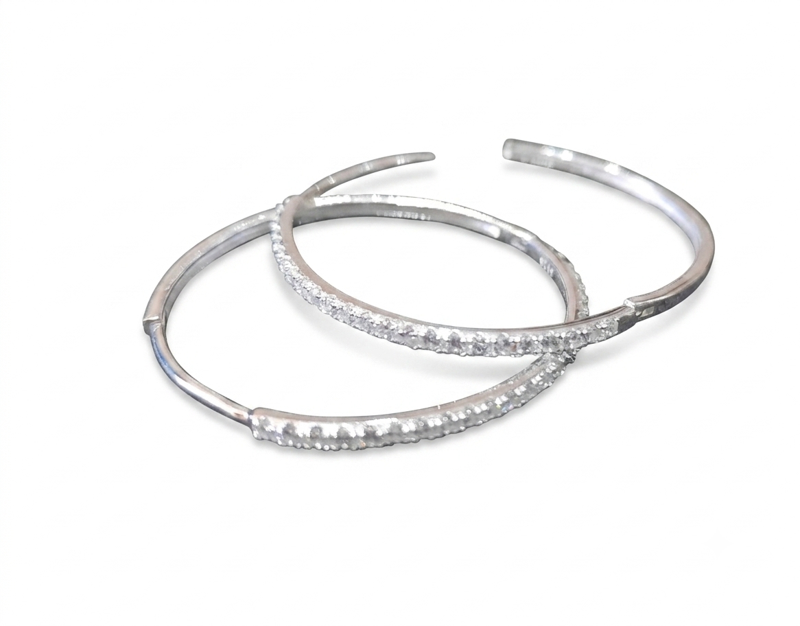 Cubic zirconia stones set in 925 Sterling silver Hoop earrings 