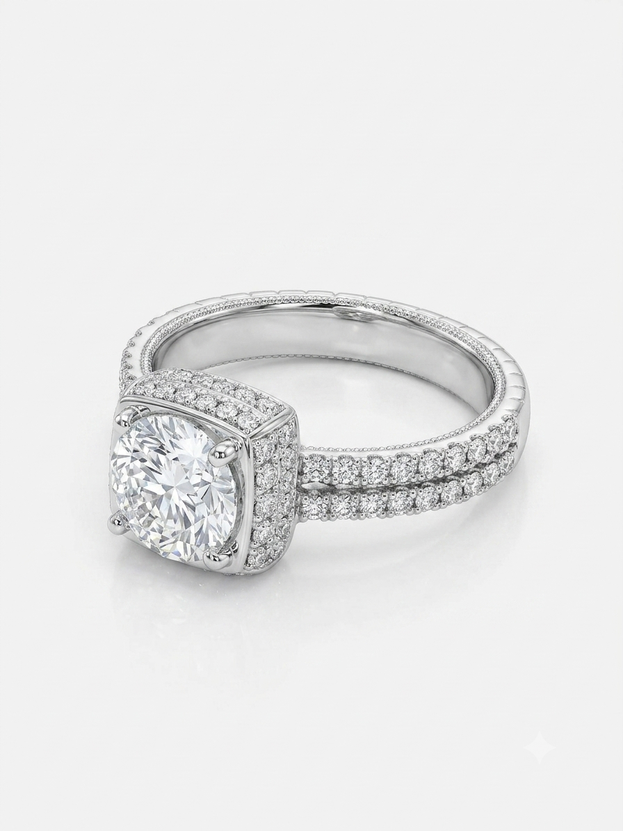Cushion-Cut Halo 925 Sterling Silver Ring