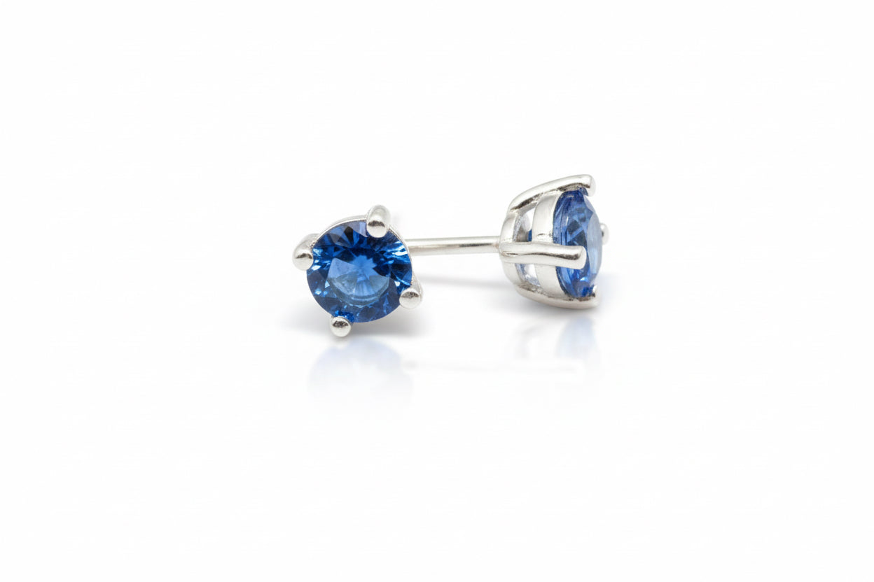 925 Sterling Silver Royal Blue Cubic Zirconia Stone Stud Earrings