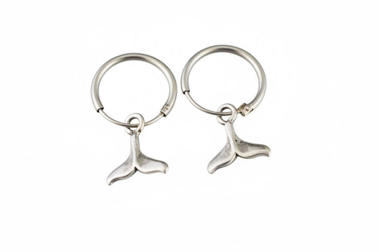 925 Sterling Silver Sleepers with Venus Dolphin Tail Charm Earrings