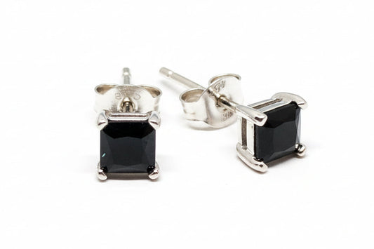 925 Sterling Silver Black Cubic Zirconia Stone Stud Earrings