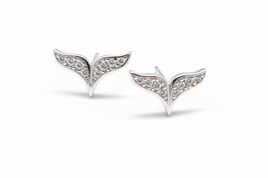 925 Sterling Silver Dolphin tale stud earrings