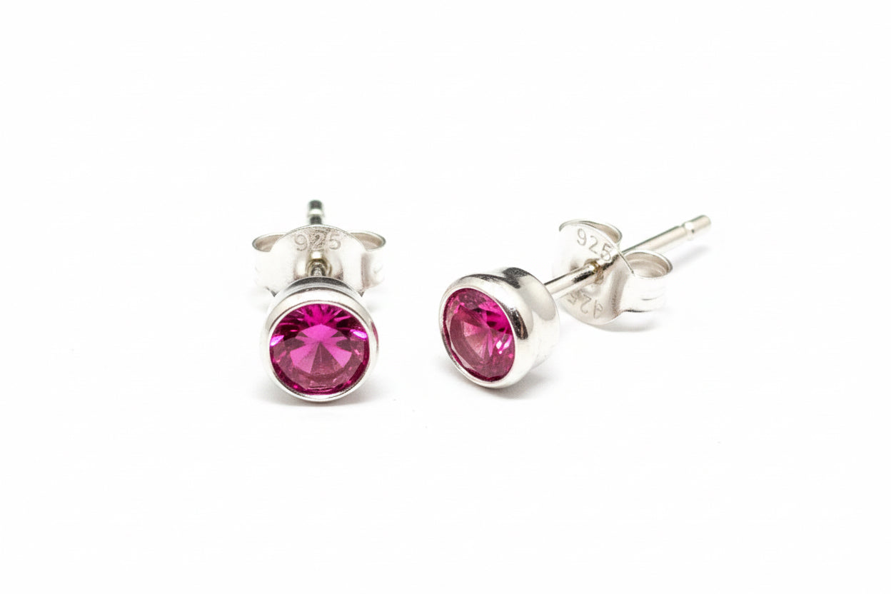 925 Sterling Silver Bezel-set Ruby Pink Stud Earrings