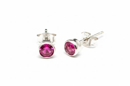925 Sterling Silver Bezel-set Ruby Pink Stud Earrings
