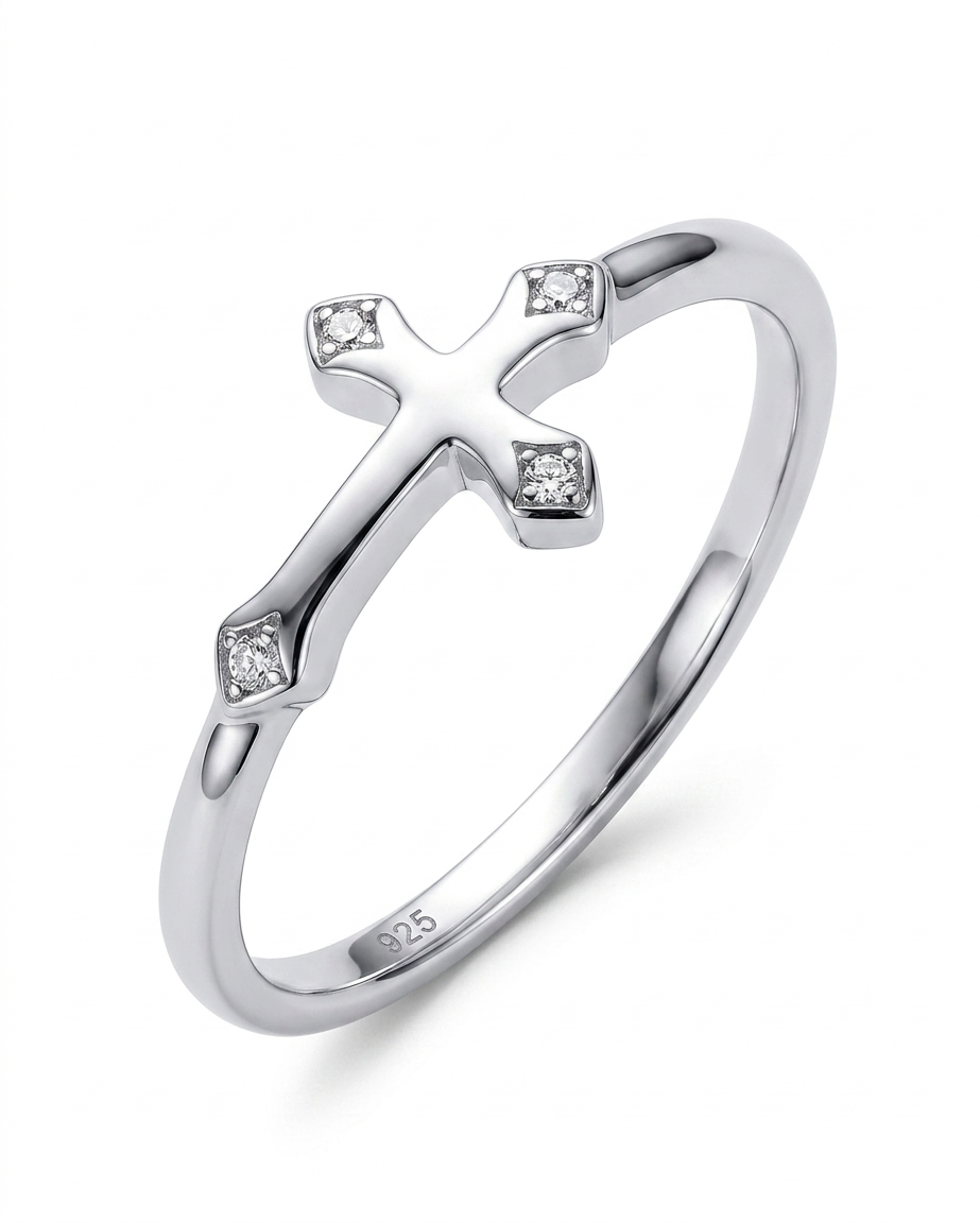 Delicate Cross 925 Sterling Silver Ring 