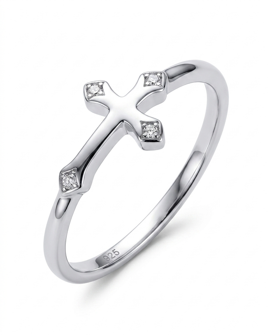Delicate Cross 925 Sterling Silver Ring 