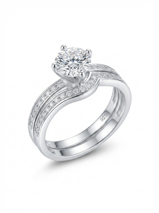Destiny Solitaire & Chevron 925 Sterling Silver Ring 
